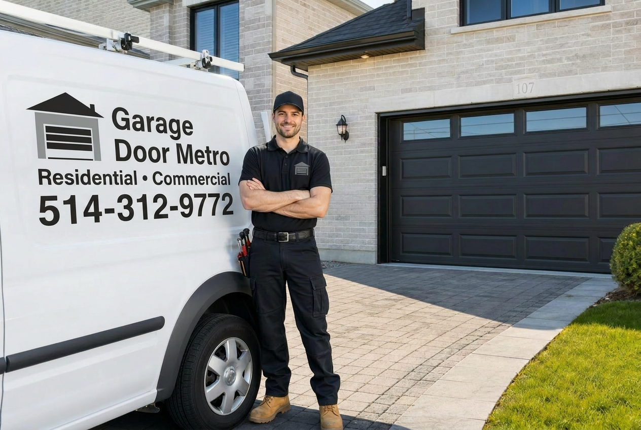 Technicien en réparation de porte de garage à LaSalle avec véhicule de service Garage Door Metro