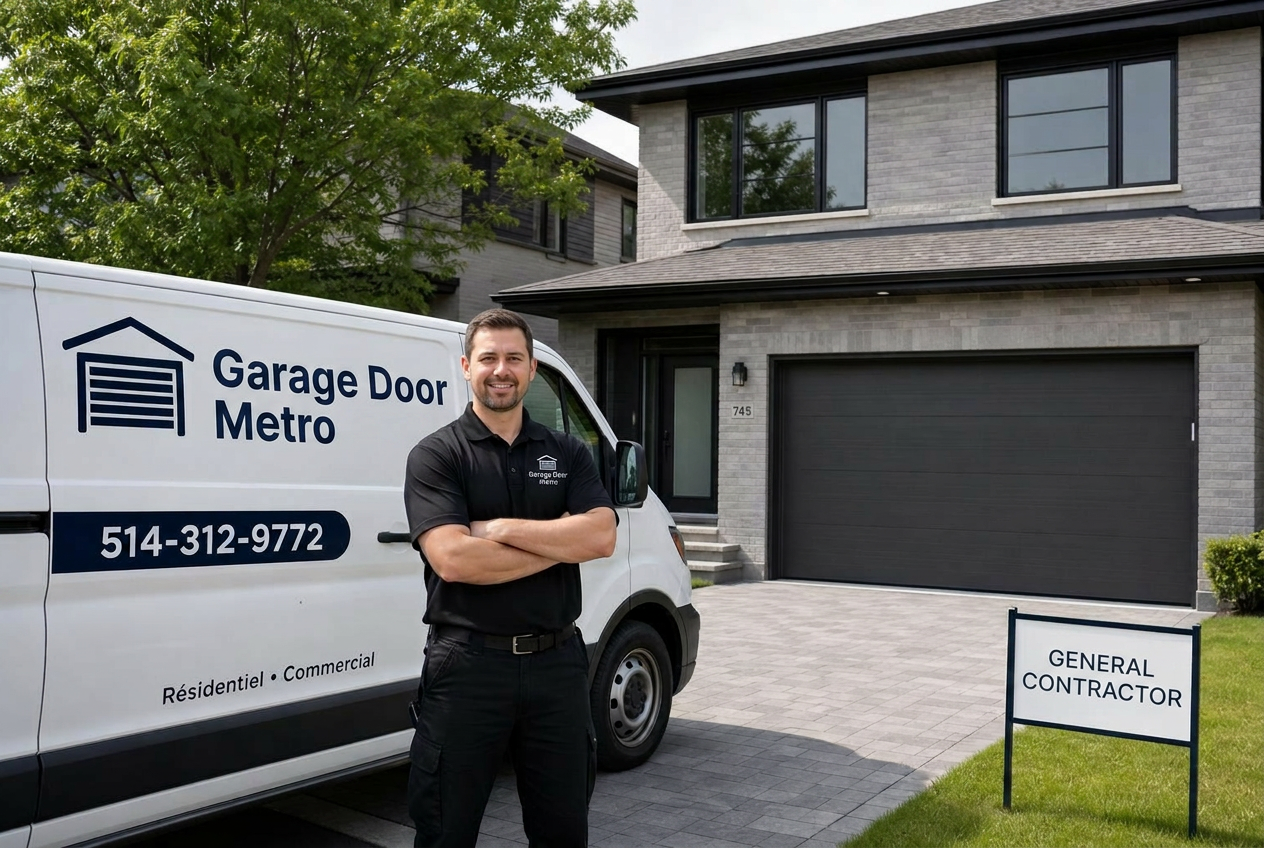 Garage door repair technician providing service in Saint-Laurent with Garage Door Metro service vehicle