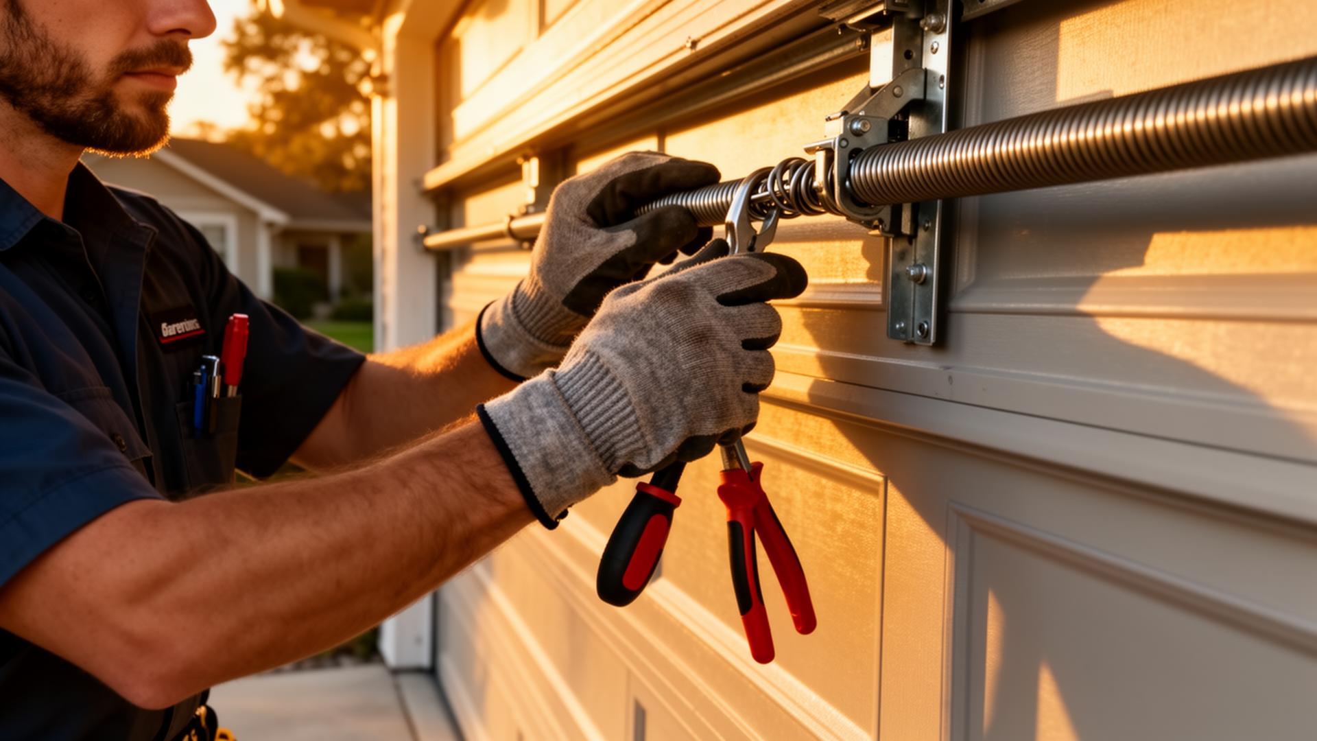 Garage Door Metro Laval technician repairing a torsion spring